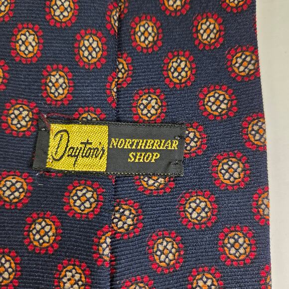 Dayton's Northbriar Shop Wool Challis Tie Navy Red Medallion Vintage 4.5"x55" - Picture 5 of 8